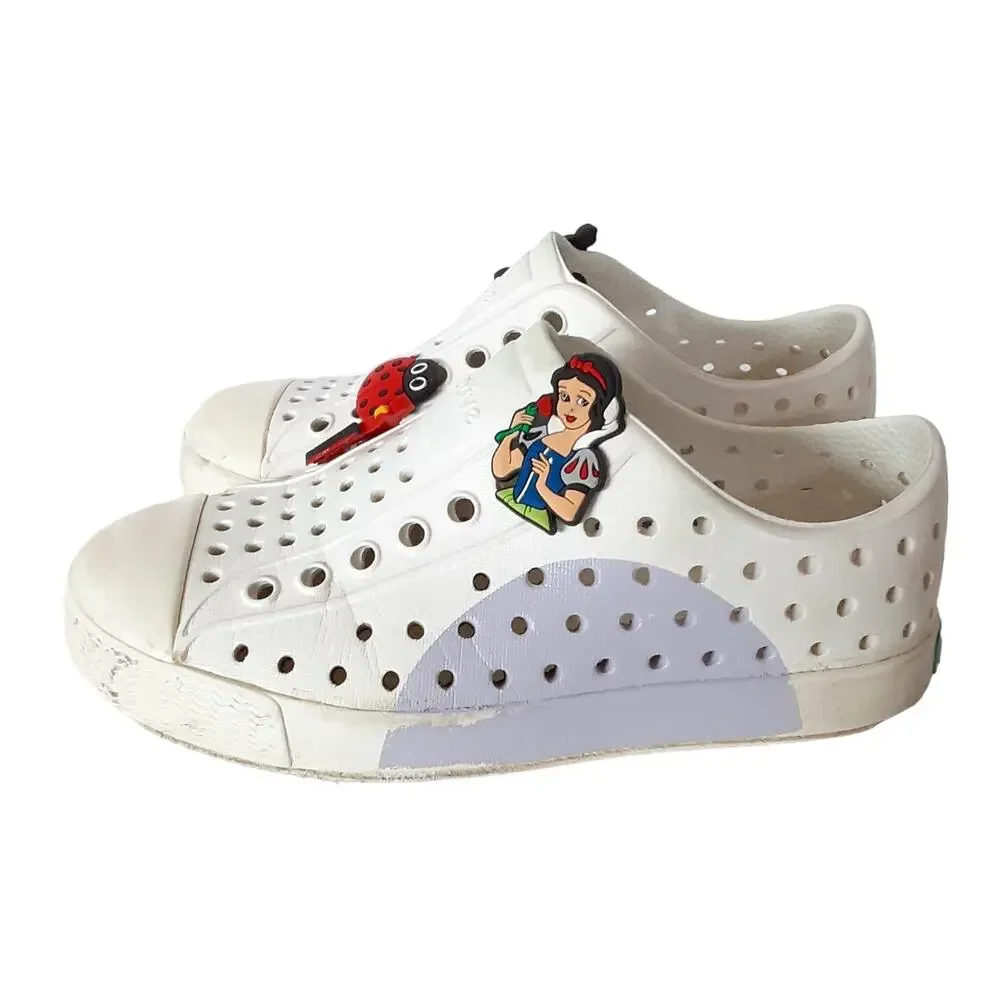 Native Jefferson Water Shoes Girls 10 White Purple Polka Dot Slip On Sneakers